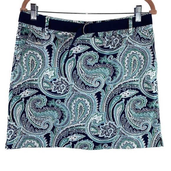 Liz Claiborne LizGolf Skort Blue Paisley with Belt and attached shorts Sz 8 - Picture 1 of 11